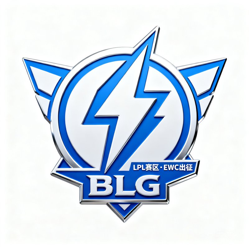 BLG电子竞技俱乐部官方队徽，蓝白配色搭配闪电形图案，代表LPL赛区出征EWC。
