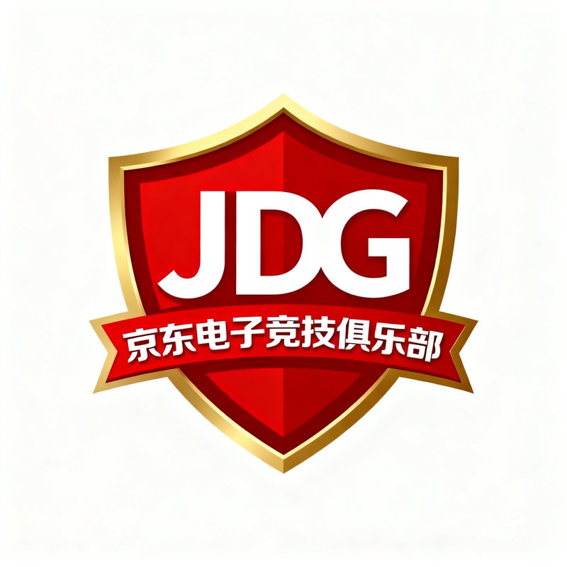 JDG京东电子竞技俱乐部官方队徽，红金配色盾牌形状设计，LPL赛区强队代表。